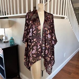 World Market Floral Rose Velvet Burnout Boho Kimono Jacket Cover One Size
